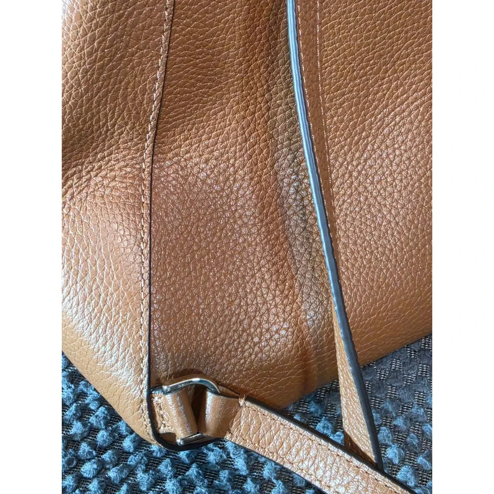 Kate Spade New York Pebbled Leather Backpack Ginger Tea Brown Drawstring Flap